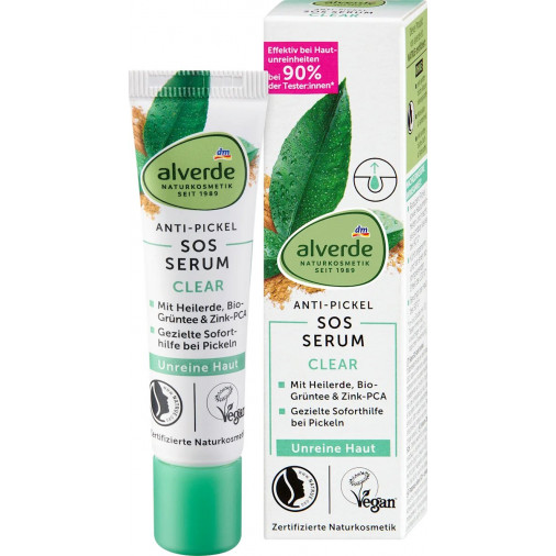 DM Alverde Ser anti-acnee SOS cu argilă transparentă și ceai verde 15 ml